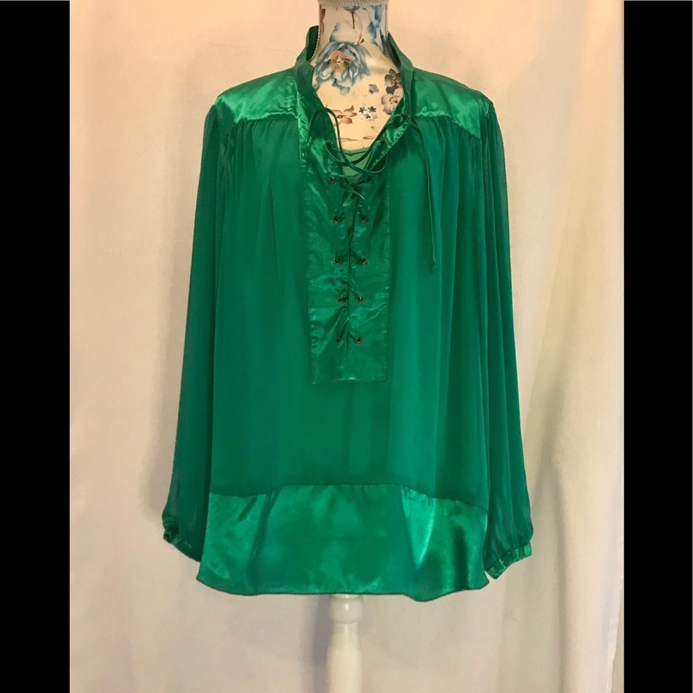 Madison Paige II 3X 2Pc Green Sheer Satin Blouse
